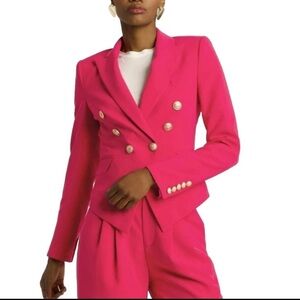 New Choosy Betsy Blazer Women Magenta Double Breasted Gold Accent Fitted